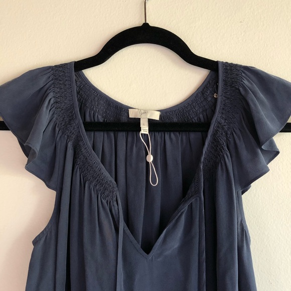 Joie Fayaline Silk Dark Navy Flutter Sleeve Dress - Picture 5 of 7